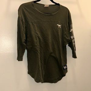 Forest green 3/4 sleeve PINK tee